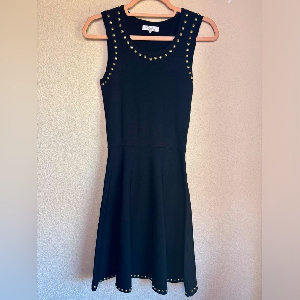 Parker Black Knit Gold Studded Lace Up Corset Back Fit & Flare Party Dress M